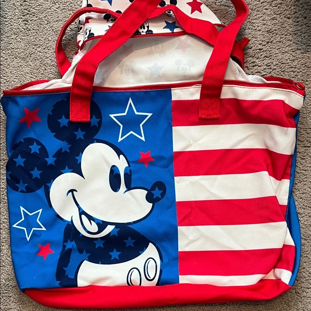 Disney White tote with Red & Blue Stars and Mickey Faces